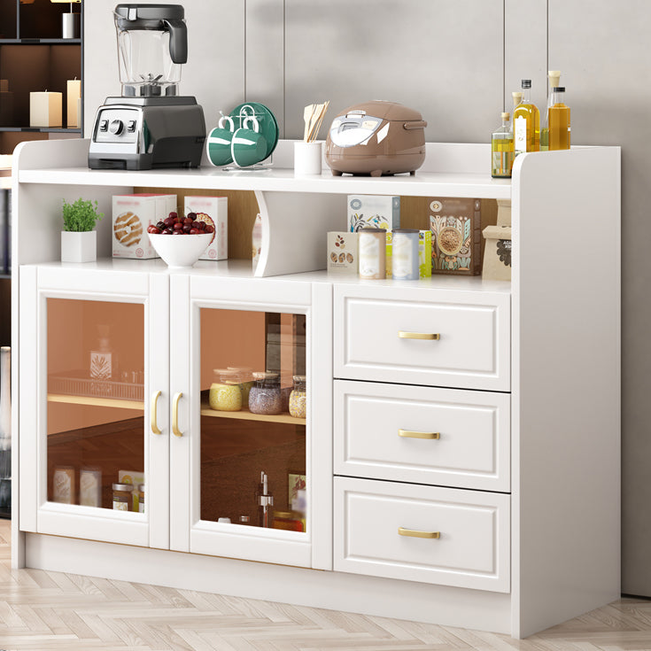 3-Drawer Rubber Wood Sideboard Glam Open Storage Credenza for Living Room 47"L x 16"W x 35"H White Clearhalo 'buffet_sideboard' 'Buffets & Sideboards' 'furn' 'furn_buffet_sideboard' 'Furniture' 'furniture_buffet_sideboard' 'Kitchen & Dining Furniture' 5082714