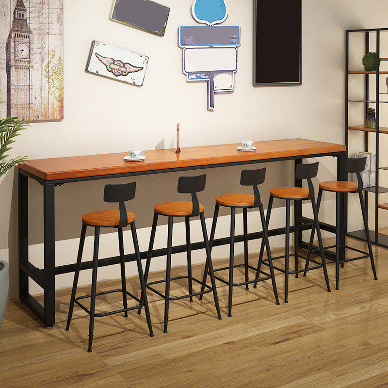 Pine Wood Bar Dining Table Industrial Rectangle Bar Table with Trestle Pedestal for Cafe Without Chairs Clearhalo 'Bar Furniture' 'Bar Tables' 'bar_tables' 'furn' 'furn_bar_tables' 'Furniture' 'furniture_bar_tables' 'Kitchen & Dining Furniture' 5085108