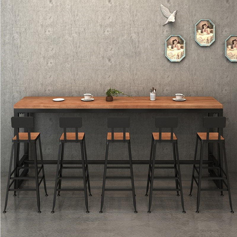 Pine Wood Bar Dining Table Industrial Rectangle Bar Table with Trestle Pedestal for Cafe 78.7"L x 15.7"W x 41.3"H Without Chairs Clearhalo 'Bar Furniture' 'Bar Tables' 'bar_tables' 'furn' 'furn_bar_tables' 'Furniture' 'furniture_bar_tables' 'Kitchen & Dining Furniture' 5085110