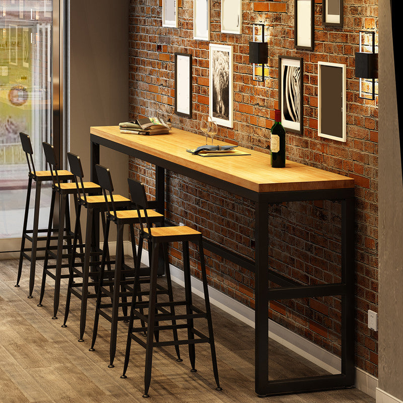 Pine Wood Bar Dining Table Industrial Rectangle Bar Table with Trestle Pedestal for Cafe 70.9"L x 15.7"W x 41.3"H Without Chairs Clearhalo 'Bar Furniture' 'Bar Tables' 'bar_tables' 'furn' 'furn_bar_tables' 'Furniture' 'furniture_bar_tables' 'Kitchen & Dining Furniture' 5085111