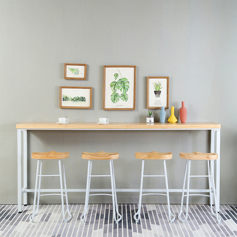 Pine Wood Bar Dining Table Modern Rectangle Bar Table with Trestle for Milk Tea Shop 86.6"L x 15.7"W x 41.3"H Without Chairs Clearhalo 'Bar Furniture' 'Bar Tables' 'bar_tables' 'furn' 'furn_bar_tables' 'Furniture' 'furniture_bar_tables' 'Kitchen & Dining Furniture' 5085159