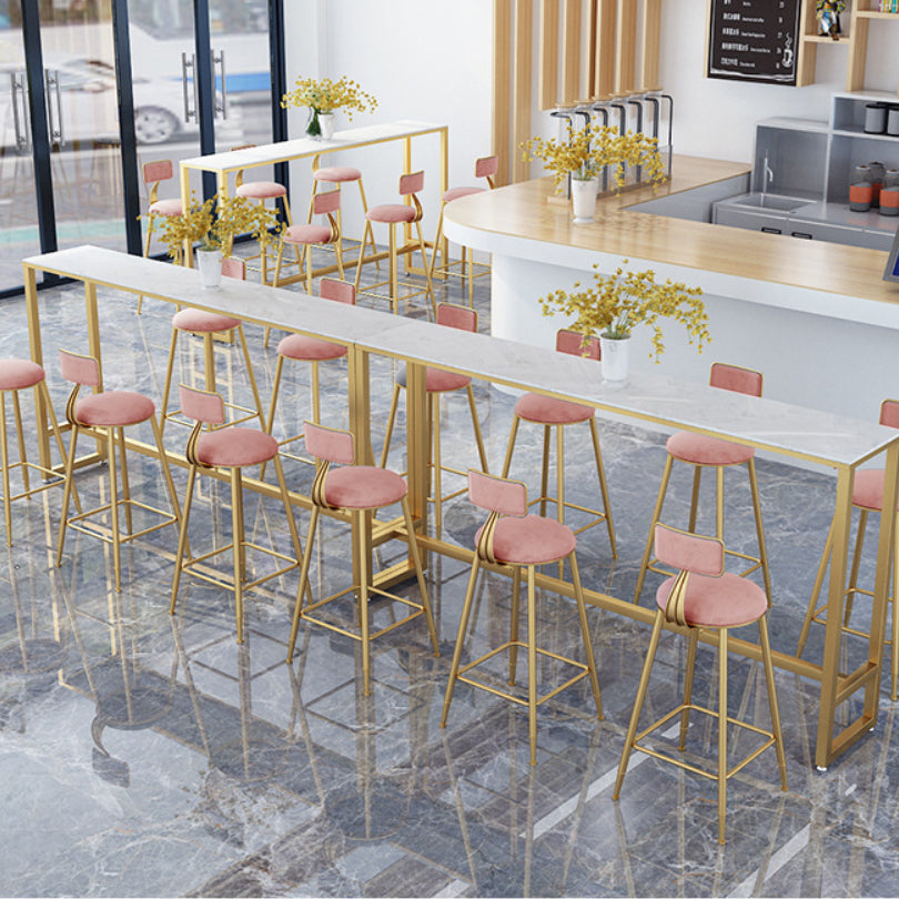 Stone Bar Dining Table Glam Rectangle Bar Table with Trestle Pedestal for Milk Tea Shop Clearhalo 'Bar Furniture' 'Bar Tables' 'bar_tables' 'furn' 'furn_bar_tables' 'Furniture' 'furniture_bar_tables' 'Kitchen & Dining Furniture' 5085187