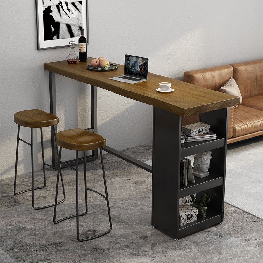 Pine Wood Bar Dining Table Modern Rectangle Bar Table with Trestle for Living Room 78.7"L x 17.7"W x 41.3"H Without Chairs Clearhalo 'Bar Furniture' 'Bar Tables' 'bar_tables' 'furn' 'furn_bar_tables' 'Furniture' 'furniture_bar_tables' 'Kitchen & Dining Furniture' 5085201