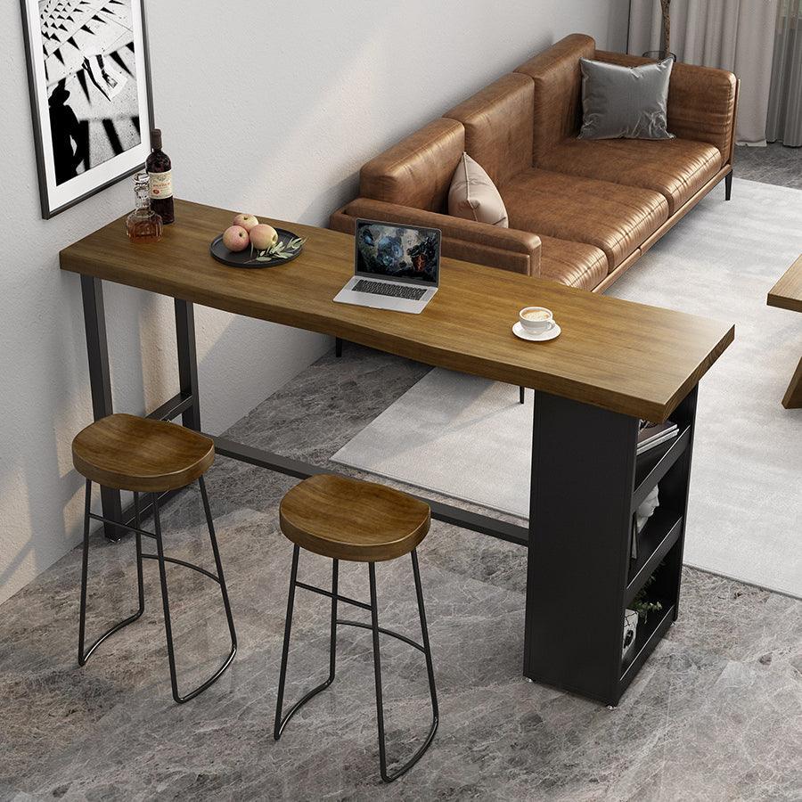 Pine Wood Bar Dining Table Modern Rectangle Bar Table with Trestle for Living Room 70.9"L x 17.7"W x 41.3"H Without Chairs Clearhalo 'Bar Furniture' 'Bar Tables' 'bar_tables' 'furn' 'furn_bar_tables' 'Furniture' 'furniture_bar_tables' 'Kitchen & Dining Furniture' 5085202
