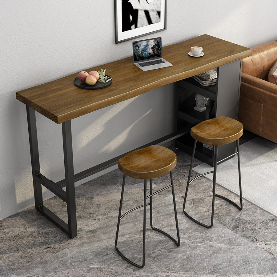 Pine Wood Bar Dining Table Modern Rectangle Bar Table with Trestle for Living Room 63"L x 17.7"W x 41.3"H Without Chairs Clearhalo 'Bar Furniture' 'Bar Tables' 'bar_tables' 'furn' 'furn_bar_tables' 'Furniture' 'furniture_bar_tables' 'Kitchen & Dining Furniture' 5085203