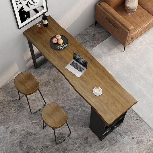 Pine Wood Bar Dining Table Modern Rectangle Bar Table with Trestle for Living Room Clearhalo 'Bar Furniture' 'Bar Tables' 'bar_tables' 'furn' 'furn_bar_tables' 'Furniture' 'furniture_bar_tables' 'Kitchen & Dining Furniture' 5085209