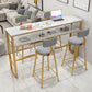 Rectangle Bistro Bar Height Cocktail Table Marble Footrest Indoor Bar Table in Gold 70.9"L x 15.7"W x 41.3"H Gold-White Without Chairs Clearhalo 'Bar Furniture' 'Bar Tables' 'bar_tables' 'furn' 'furn_bar_tables' 'Furniture' 'furniture_bar_tables' 'Kitchen & Dining Furniture' 5085229