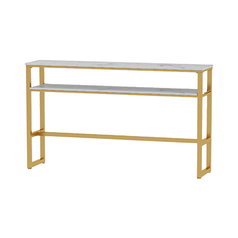 Rectangle Bistro Bar Height Cocktail Table Marble Footrest Indoor Bar Table in Gold Gold-White Without Chairs Clearhalo 'Bar Furniture' 'Bar Tables' 'bar_tables' 'furn' 'furn_bar_tables' 'Furniture' 'furniture_bar_tables' 'Kitchen & Dining Furniture' 5085230