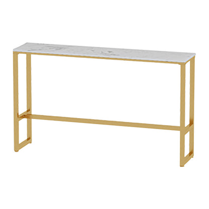 Rectangle Bistro Bar Height Cocktail Table Marble Footrest Indoor Bar Table in Gold White-Gold Without Chairs Clearhalo 'Bar Furniture' 'Bar Tables' 'bar_tables' 'furn' 'furn_bar_tables' 'Furniture' 'furniture_bar_tables' 'Kitchen & Dining Furniture' 5085238