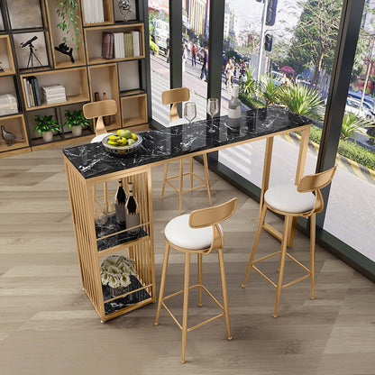Contemporary Living Room Counter Height Table Storage Marble Bar Height Cocktail Table Black Without Chairs Clearhalo 'Bar Furniture' 'Bar Tables' 'bar_tables' 'furn' 'furn_bar_tables' 'Furniture' 'furniture_bar_tables' 'Kitchen & Dining Furniture' 5085252