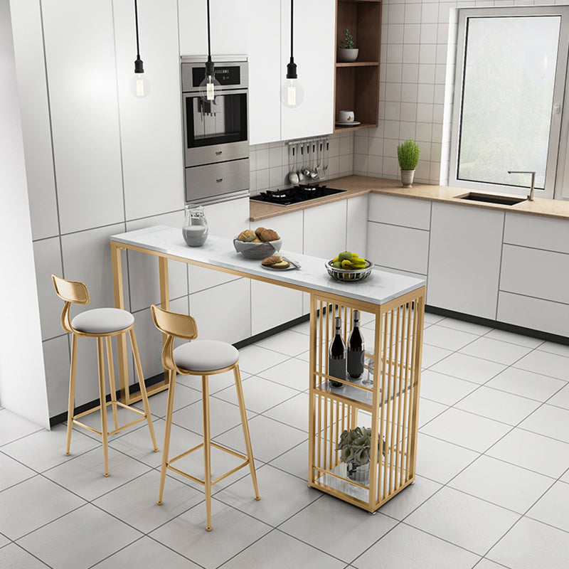 Contemporary Living Room Counter Height Table Storage Marble Bar Height Cocktail Table 63"L x 15.7"W x 41.3"H White Without Chairs Clearhalo 'Bar Furniture' 'Bar Tables' 'bar_tables' 'furn' 'furn_bar_tables' 'Furniture' 'furniture_bar_tables' 'Kitchen & Dining Furniture' 5085254