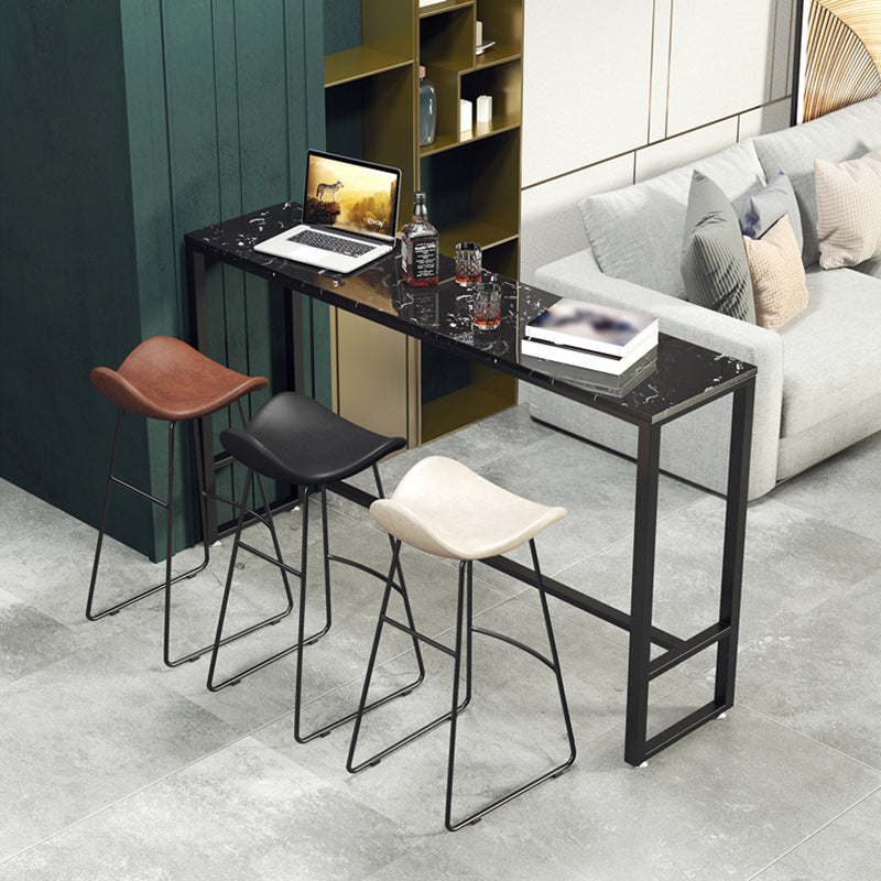 Indoor Event and Cocktail Table Industrial Marble Footrest Bar Height Table 86.6"L x 15.7"W x 41.3"H Black Without Chairs Clearhalo 'Bar Furniture' 'Bar Tables' 'bar_tables' 'furn' 'furn_bar_tables' 'Furniture' 'furniture_bar_tables' 'Kitchen & Dining Furniture' 5085269