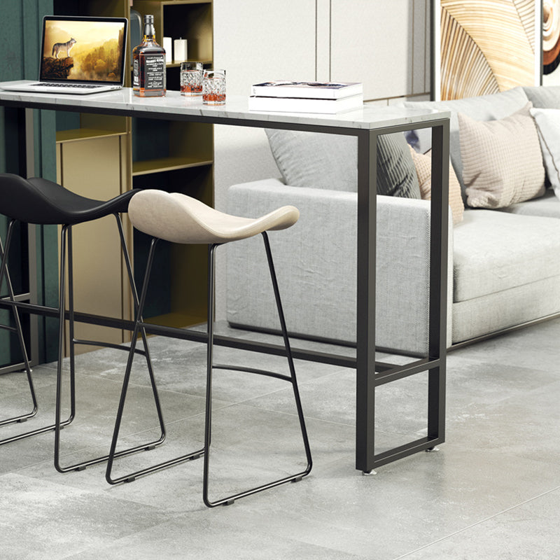 Indoor Event and Cocktail Table Industrial Marble Footrest Bar Height Table 70.9"L x 15.7"W x 41.3"H White Without Chairs Clearhalo 'Bar Furniture' 'Bar Tables' 'bar_tables' 'furn' 'furn_bar_tables' 'Furniture' 'furniture_bar_tables' 'Kitchen & Dining Furniture' 5085271