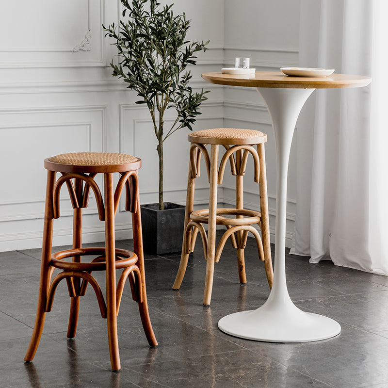 Pedestal Bar Wine Table Industrial Metal Round Pub Height Dining Table for Coffee Shop 19.7"L x 19.7"W x 41.3"H Natural Wood White Without Chairs Clearhalo 'Bar Furniture' 'Bar Tables' 'bar_tables' 'furn' 'furn_bar_tables' 'Furniture' 'furniture_bar_tables' 'Kitchen & Dining Furniture' 5085287