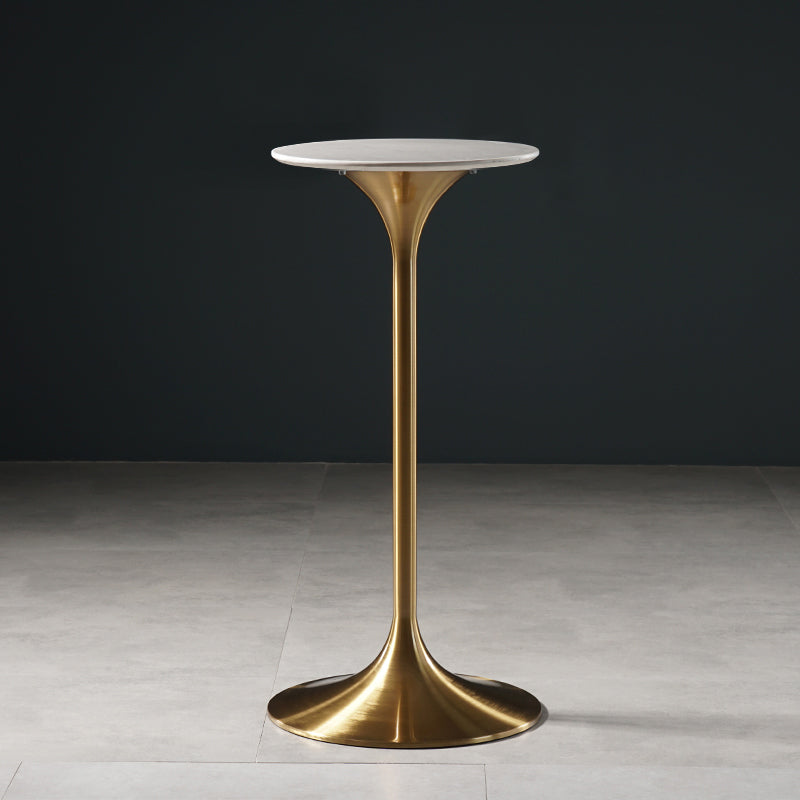 Pedestal Bar Wine Table Industrial Metal Round Pub Height Dining Table for Coffee Shop 19.7"L x 19.7"W x 41.3"H White-Gold Without Chairs Clearhalo 'Bar Furniture' 'Bar Tables' 'bar_tables' 'furn' 'furn_bar_tables' 'Furniture' 'furniture_bar_tables' 'Kitchen & Dining Furniture' 5085300