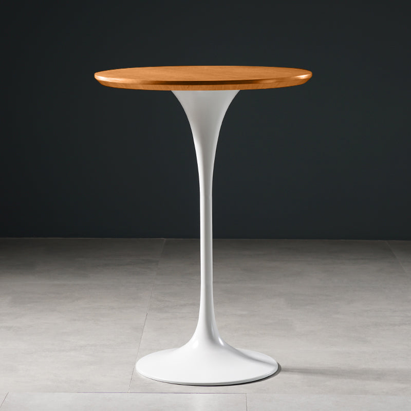 Pedestal Bar Wine Table Industrial Metal Round Pub Height Dining Table for Coffee Shop 23.6"L x 23.6"W x 41.3"H Natural Wood White Without Chairs Clearhalo 'Bar Furniture' 'Bar Tables' 'bar_tables' 'furn' 'furn_bar_tables' 'Furniture' 'furniture_bar_tables' 'Kitchen & Dining Furniture' 5085313