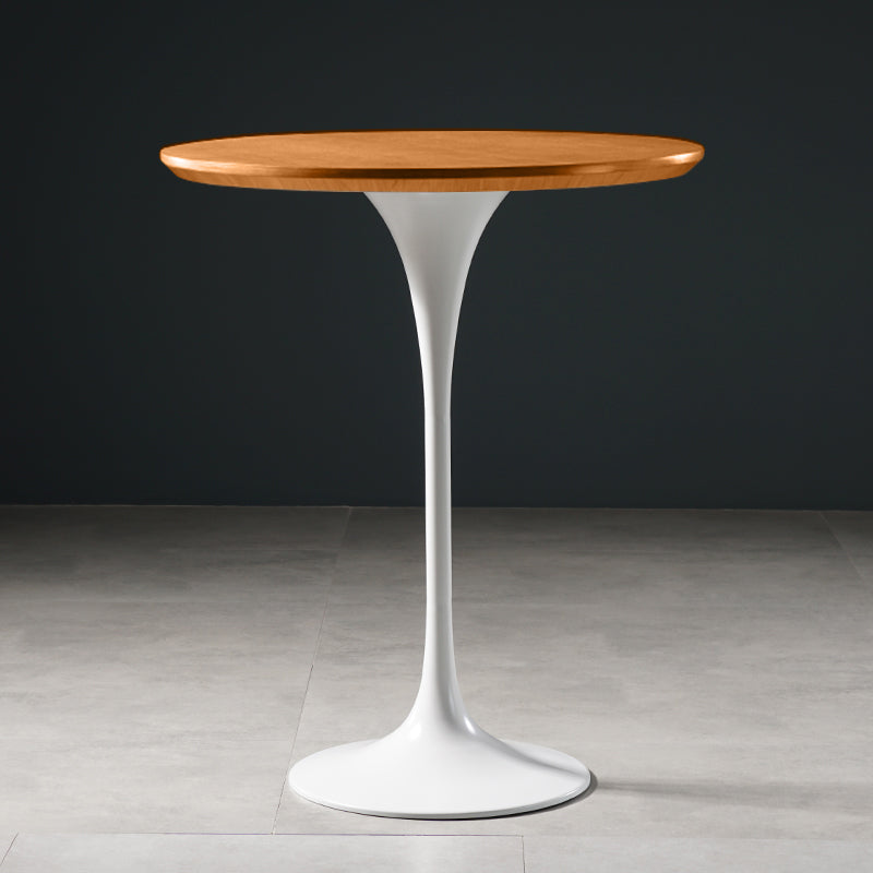 Pedestal Bar Wine Table Industrial Metal Round Pub Height Dining Table for Coffee Shop 31.5"L x 31.5"W x 41.3"H Natural Wood White Without Chairs Clearhalo 'Bar Furniture' 'Bar Tables' 'bar_tables' 'furn' 'furn_bar_tables' 'Furniture' 'furniture_bar_tables' 'Kitchen & Dining Furniture' 5085315