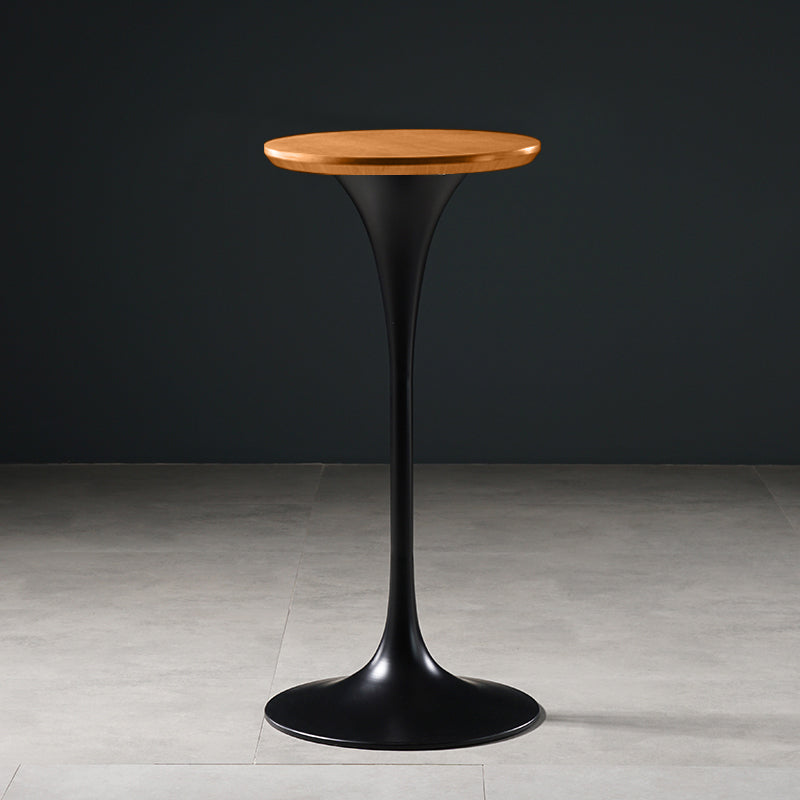 Pedestal Bar Wine Table Industrial Metal Round Pub Height Dining Table for Coffee Shop 19.7"L x 19.7"W x 41.3"H Natural Wood Black Without Chairs Clearhalo 'Bar Furniture' 'Bar Tables' 'bar_tables' 'furn' 'furn_bar_tables' 'Furniture' 'furniture_bar_tables' 'Kitchen & Dining Furniture' 5085316
