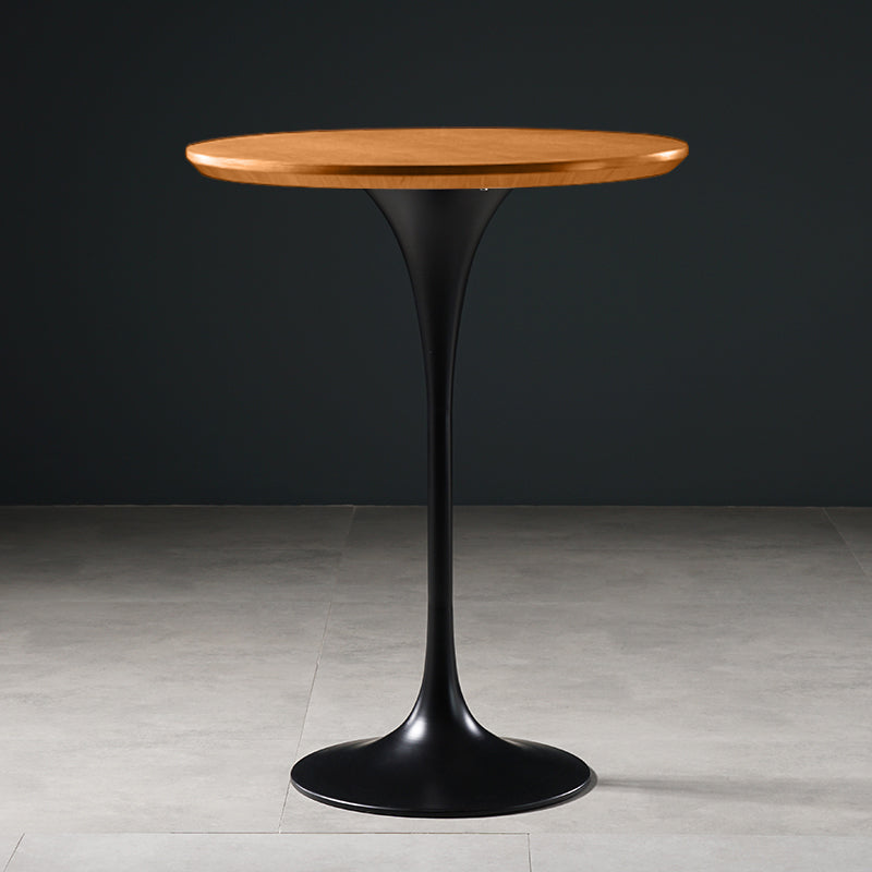 Pedestal Bar Wine Table Industrial Metal Round Pub Height Dining Table for Coffee Shop 27.6"L x 27.6"W x 41.3"H Natural Wood Black Without Chairs Clearhalo 'Bar Furniture' 'Bar Tables' 'bar_tables' 'furn' 'furn_bar_tables' 'Furniture' 'furniture_bar_tables' 'Kitchen & Dining Furniture' 5085317