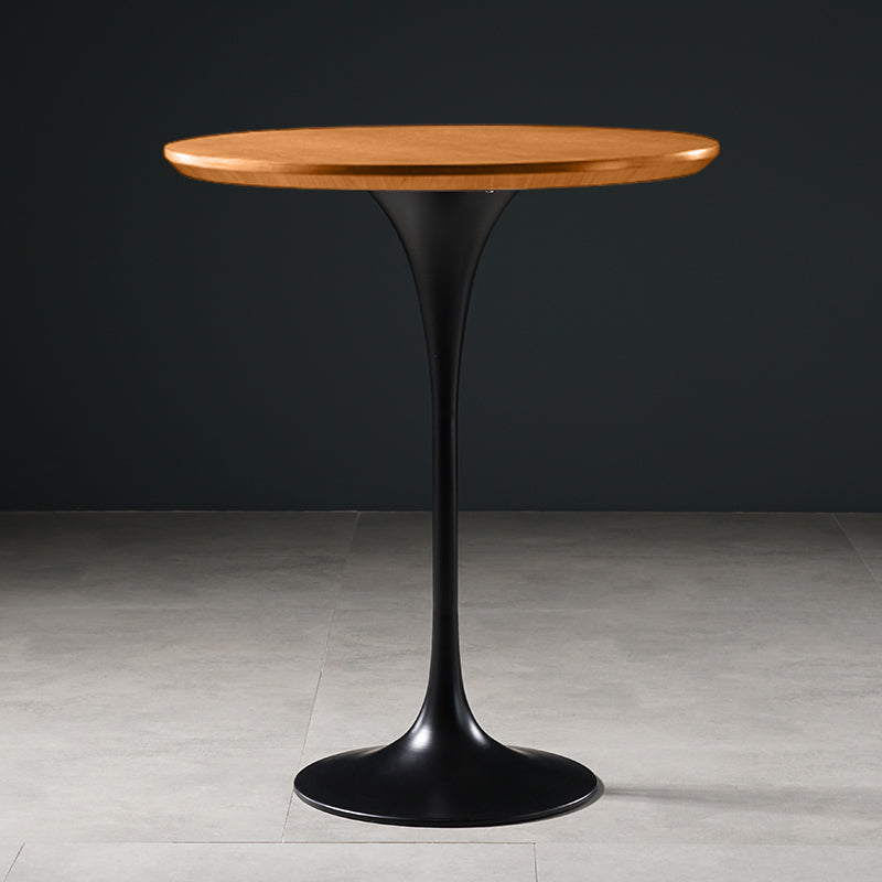 Pedestal Bar Wine Table Industrial Metal Round Pub Height Dining Table for Coffee Shop 31.5"L x 31.5"W x 41.3"H Natural Wood Black Without Chairs Clearhalo 'Bar Furniture' 'Bar Tables' 'bar_tables' 'furn' 'furn_bar_tables' 'Furniture' 'furniture_bar_tables' 'Kitchen & Dining Furniture' 5085318