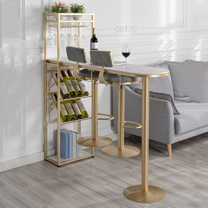 Wine Rack Modern Bistro Bar Desk Stone Bar Height Indoor Cocktail Table 63"L x 15.7"W x 41.3"H Gold Without Chairs Clearhalo 'Bar Furniture' 'Bar Tables' 'bar_tables' 'furn' 'furn_bar_tables' 'Furniture' 'furniture_bar_tables' 'Kitchen & Dining Furniture' 5085324