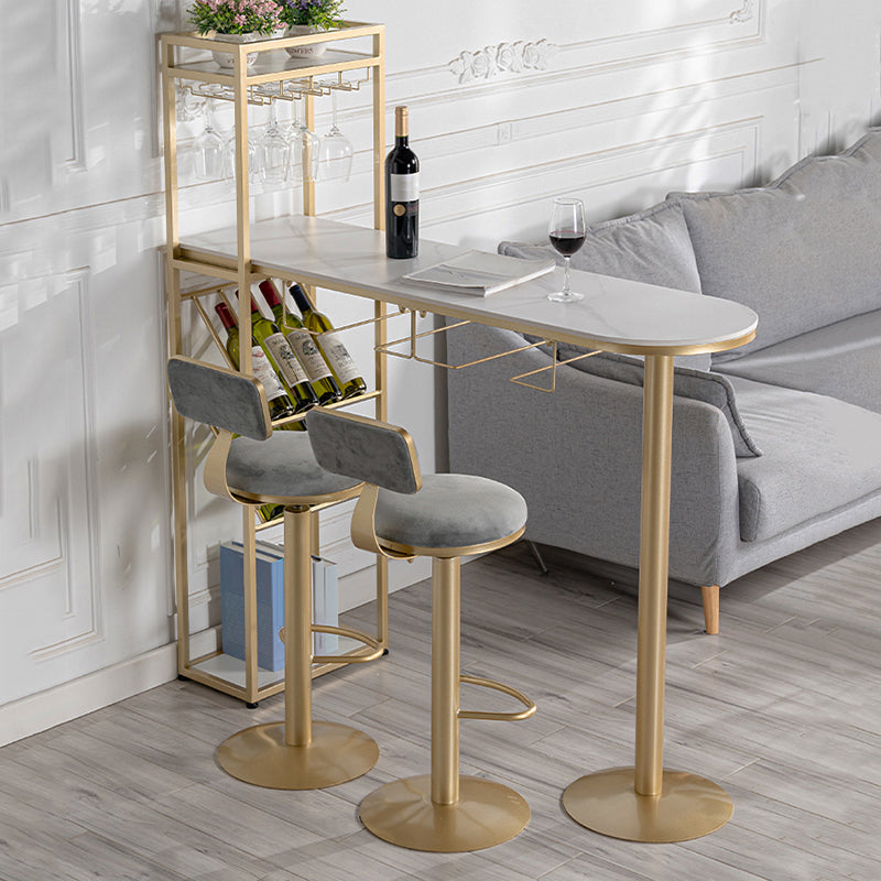 Wine Rack Modern Bistro Bar Desk Stone Bar Height Indoor Cocktail Table 55.1"L x 15.7"W x 41.3"H Gold Without Chairs Clearhalo 'Bar Furniture' 'Bar Tables' 'bar_tables' 'furn' 'furn_bar_tables' 'Furniture' 'furniture_bar_tables' 'Kitchen & Dining Furniture' 5085326