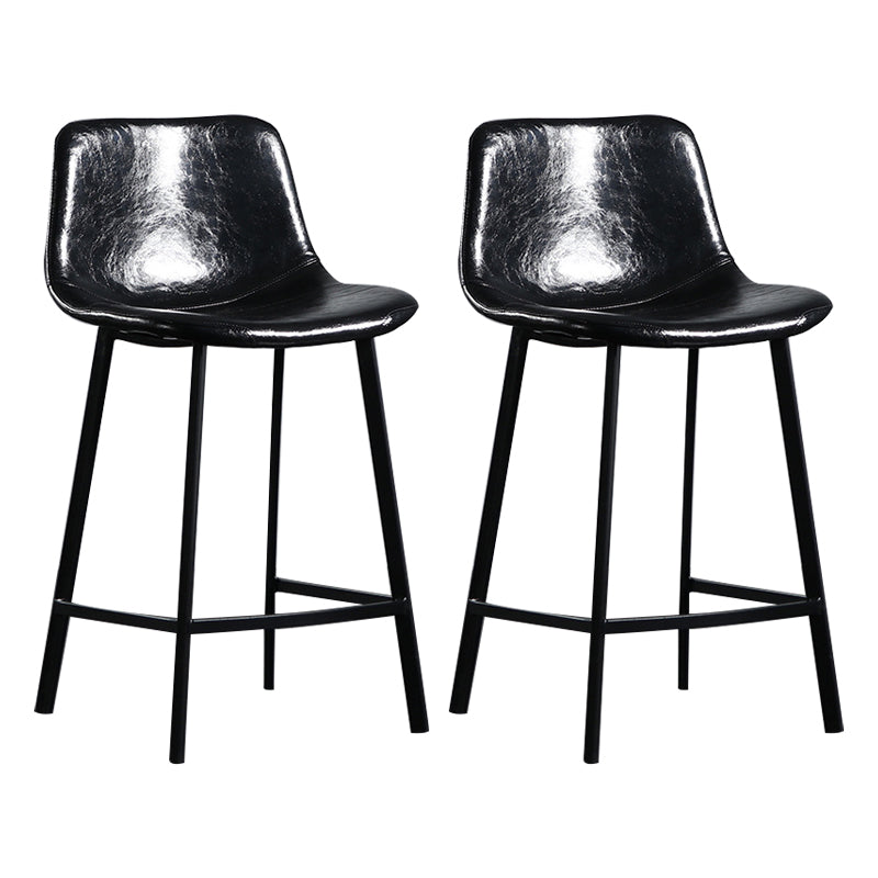Scandinavian Footrest Reception Stool Matte Finish Faux Leather Barstool Gloss Black Set of 2 Counter Stool(26"H) Clearhalo 'Bar Furniture' 'Bar Stools' 'bar_stools' 'Furniture' 'furniture_bar_stools' 'Kitchen & Dining Furniture' 5085351