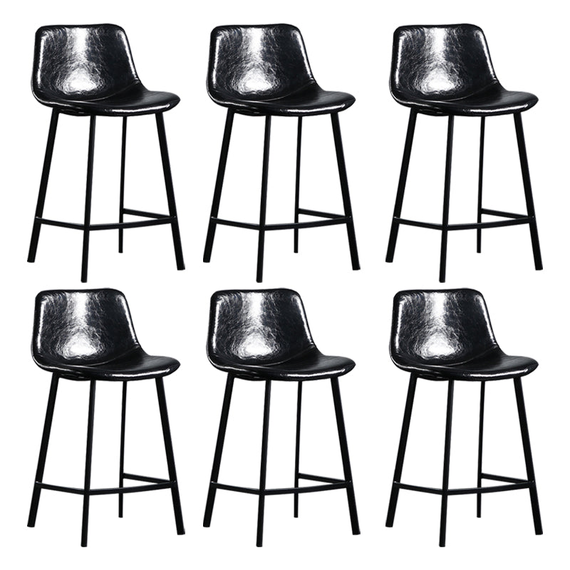 Scandinavian Footrest Reception Stool Matte Finish Faux Leather Barstool Gloss Black Set of 6 Counter Stool(26"H) Clearhalo 'Bar Furniture' 'Bar Stools' 'bar_stools' 'Furniture' 'furniture_bar_stools' 'Kitchen & Dining Furniture' 5085355