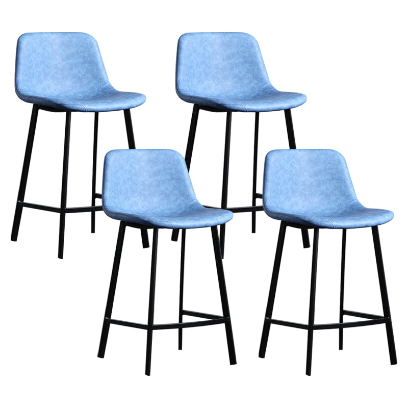 Scandinavian Footrest Reception Stool Matte Finish Faux Leather Barstool Blue Set of 4 Counter Stool(26"H) Clearhalo 'Bar Furniture' 'Bar Stools' 'bar_stools' 'Furniture' 'furniture_bar_stools' 'Kitchen & Dining Furniture' 5085419