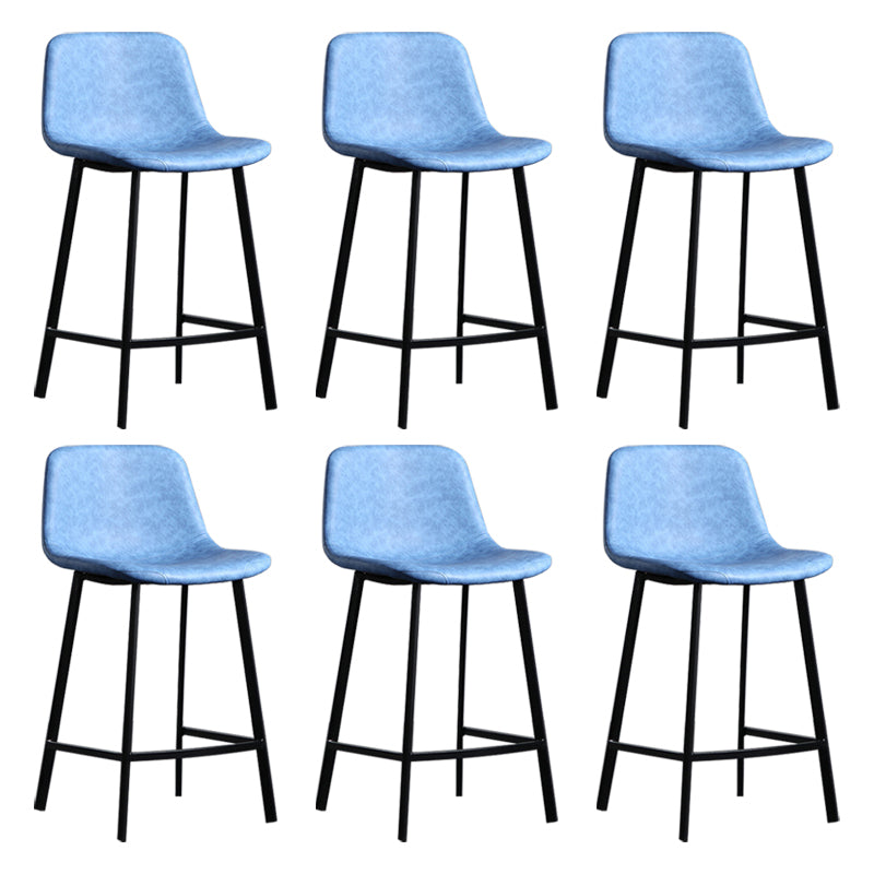 Scandinavian Footrest Reception Stool Matte Finish Faux Leather Barstool Blue Set of 6 Counter Stool(26"H) Clearhalo 'Bar Furniture' 'Bar Stools' 'bar_stools' 'Furniture' 'furniture_bar_stools' 'Kitchen & Dining Furniture' 5085420