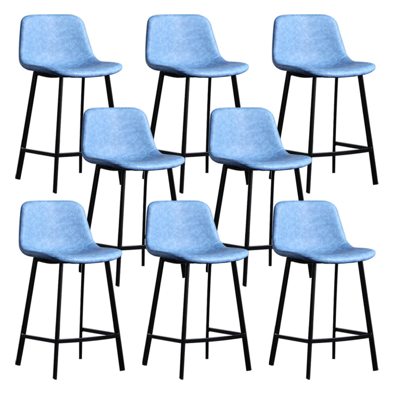 Scandinavian Footrest Reception Stool Matte Finish Faux Leather Barstool Blue Set of 8 Counter Stool(26"H) Clearhalo 'Bar Furniture' 'Bar Stools' 'bar_stools' 'Furniture' 'furniture_bar_stools' 'Kitchen & Dining Furniture' 5085421