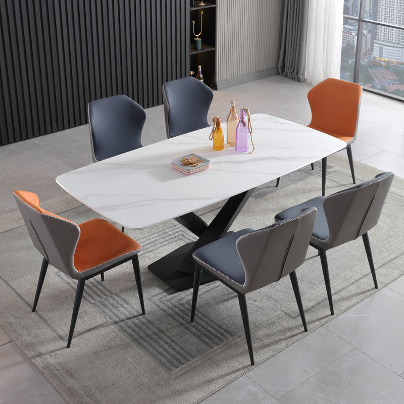 Contemporary Metal Dining Room Set 1/2/5/7 Pieces Dining Set for Home Use 7 Pieces: Table, 6 Chairs Clearhalo 'Dining Room Sets' 'Dining Tables & Seating' 'dining_room_set' 'furn' 'furn_dining_room_set' 'Furniture' 'furniture_dining_room_set' 'Kitchen & Dining Furniture' 5085782