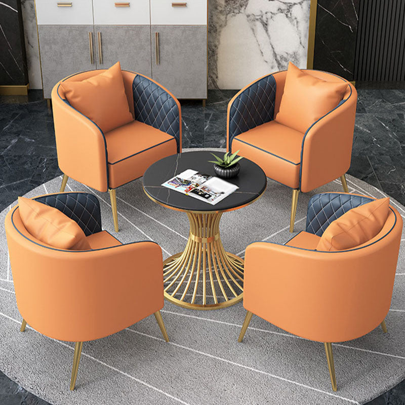 Glam Round Sintered Stone Dining Table Set 1/2/5 Pieces Dining Set for Home Use 5 Pieces: Table, 4 Orange Chairs Clearhalo 'Dining Room Sets' 'Dining Tables & Seating' 'dining_room_set' 'furn' 'furn_dining_room_set' 'Furniture' 'furniture_dining_room_set' 'Kitchen & Dining Furniture' 5085815
