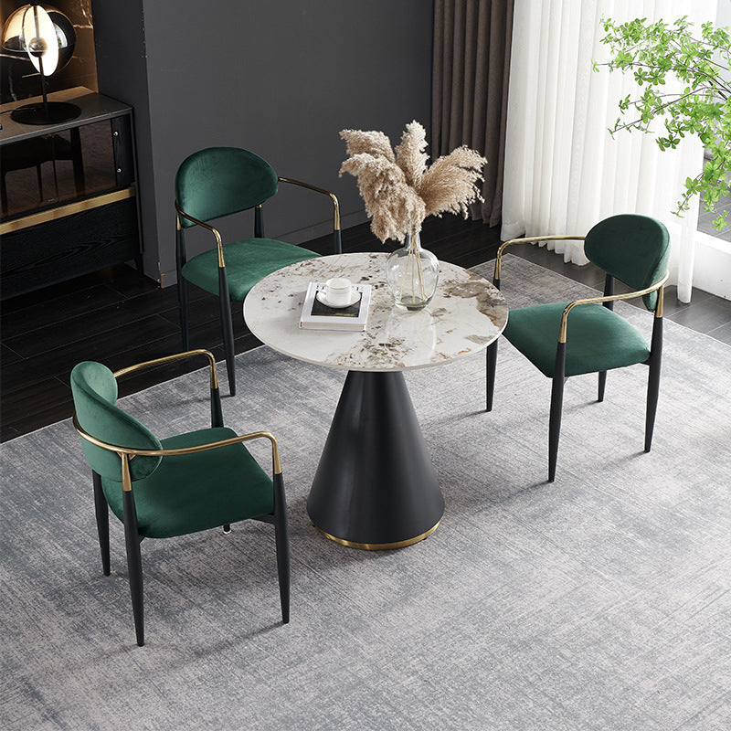 Glam Round Sintered Stone Dining Table Set 1/2/3/4 Pieces Dining Set for Home Use 4 Pieces: Table, 3 Chairs Clearhalo 'Dining Room Sets' 'Dining Tables & Seating' 'dining_room_set' 'furn' 'furn_dining_room_set' 'Furniture' 'furniture_dining_room_set' 'Kitchen & Dining Furniture' 5085828