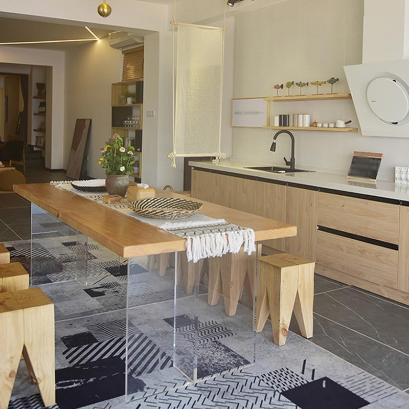 Double Acrylic Base Dining Table Modern Solid Wood Rectangle Dining Table 86.6"L x 35.4"W x 29.5"H Without Chairs Clearhalo 'Dining Tables & Seating' 'Dining Tables' 'dining_table' 'furn' 'furn_dining_table' 'Furniture' 'furniture_dining_table' 'Kitchen & Dining Furniture' 5085843