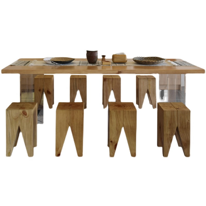 Double Acrylic Base Dining Table Modern Solid Wood Rectangle Dining Table Clearhalo 'Dining Tables & Seating' 'Dining Tables' 'dining_table' 'furn' 'furn_dining_table' 'Furniture' 'furniture_dining_table' 'Kitchen & Dining Furniture' 5085844
