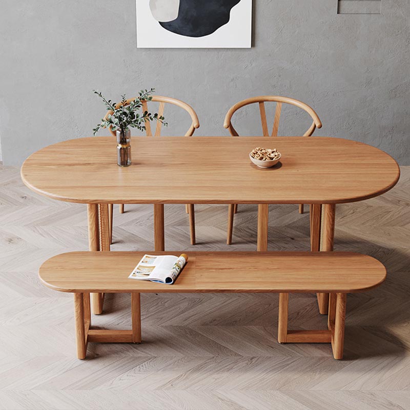 Modern Dining Table Solid Wood Top Dining Table with Double Rattan Base for Living Room Oval 55.1"L x 23.6"W x 29.5"H Without Chairs Clearhalo 'Dining Tables & Seating' 'Dining Tables' 'dining_table' 'furn' 'furn_dining_table' 'Furniture' 'furniture_dining_table' 'Kitchen & Dining Furniture' 5085864