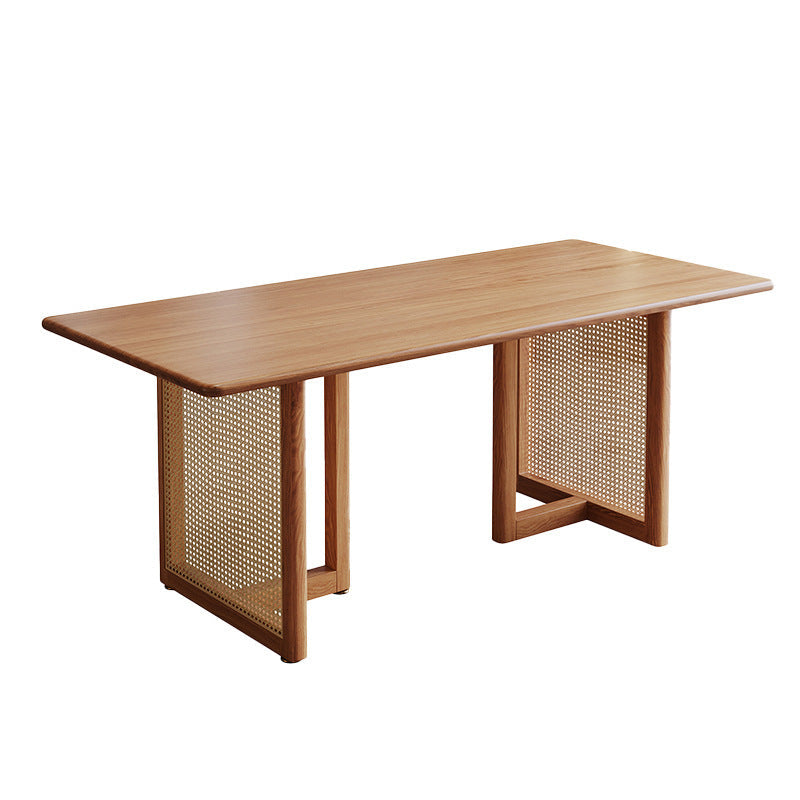 Modern Dining Table Solid Wood Top Dining Table with Double Rattan Base for Living Room Clearhalo 'Dining Tables & Seating' 'Dining Tables' 'dining_table' 'furn' 'furn_dining_table' 'Furniture' 'furniture_dining_table' 'Kitchen & Dining Furniture' 5085866
