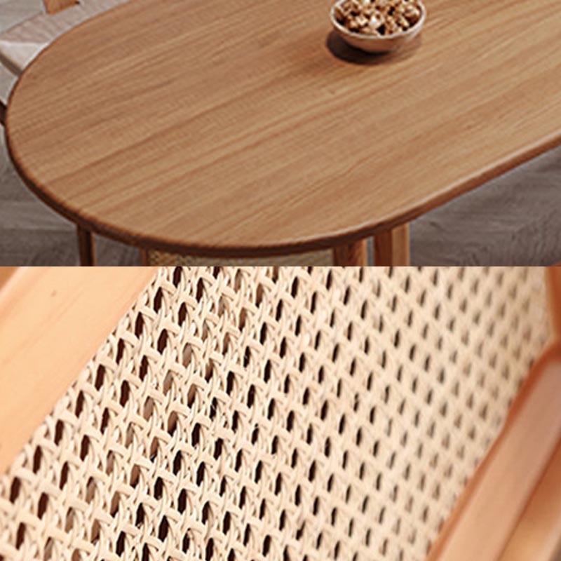 Modern Dining Table Solid Wood Top Dining Table with Double Rattan Base for Living Room Clearhalo 'Dining Tables & Seating' 'Dining Tables' 'dining_table' 'furn' 'furn_dining_table' 'Furniture' 'furniture_dining_table' 'Kitchen & Dining Furniture' 5085867