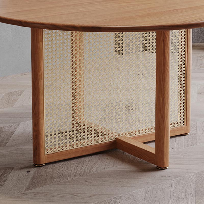 Modern Dining Table Solid Wood Top Dining Table with Double Rattan Base for Living Room Clearhalo 'Dining Tables & Seating' 'Dining Tables' 'dining_table' 'furn' 'furn_dining_table' 'Furniture' 'furniture_dining_table' 'Kitchen & Dining Furniture' 5085868