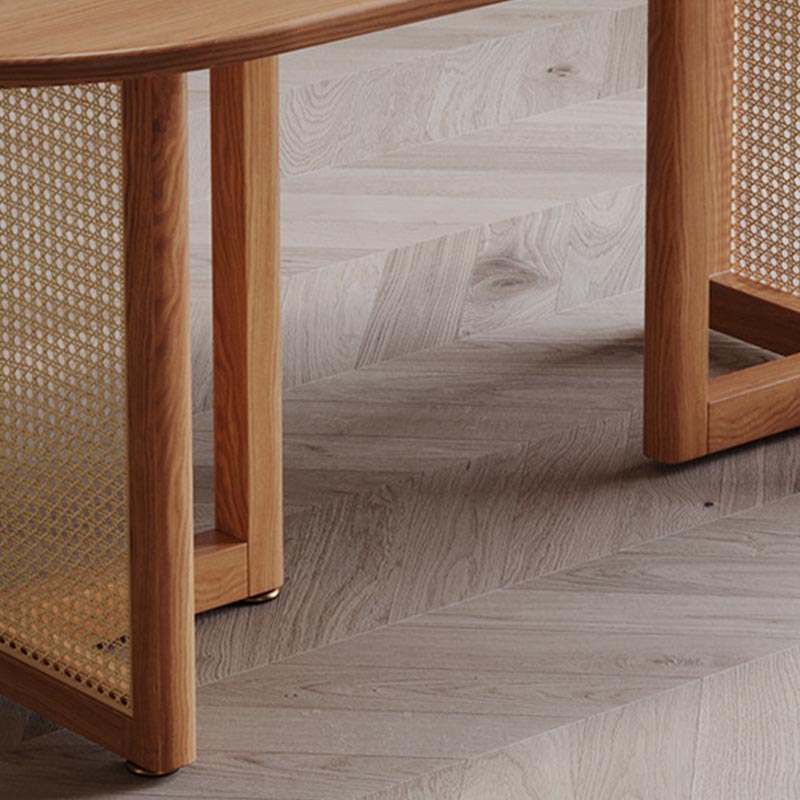 Modern Dining Table Solid Wood Top Dining Table with Double Rattan Base for Living Room Clearhalo 'Dining Tables & Seating' 'Dining Tables' 'dining_table' 'furn' 'furn_dining_table' 'Furniture' 'furniture_dining_table' 'Kitchen & Dining Furniture' 5085869