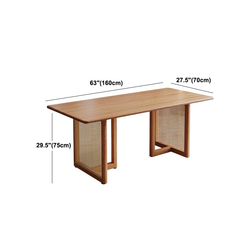 Modern Dining Table Solid Wood Top Dining Table with Double Rattan Base for Living Room Clearhalo 'Dining Tables & Seating' 'Dining Tables' 'dining_table' 'furn' 'furn_dining_table' 'Furniture' 'furniture_dining_table' 'Kitchen & Dining Furniture' 5085877