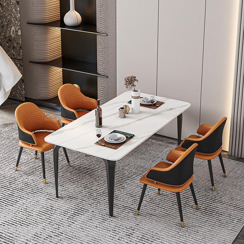 Black Iron 4 Legs Dining Site Table Industrial Stone Top Rectangle Dining Table White 63"L x 31.5"W x 29.5"H Without Chairs Clearhalo 'Dining Tables & Seating' 'Dining Tables' 'dining_table' 'furn' 'furn_dining_table' 'Furniture' 'furniture_dining_table' 'Kitchen & Dining Furniture' 5085900