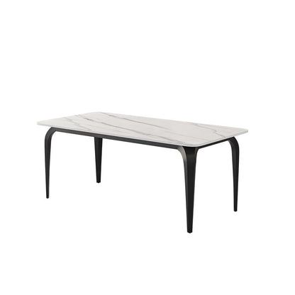 Black Iron 4 Legs Dining Site Table Industrial Stone Top Rectangle Dining Table White Without Chairs Clearhalo 'Dining Tables & Seating' 'Dining Tables' 'dining_table' 'furn' 'furn_dining_table' 'Furniture' 'furniture_dining_table' 'Kitchen & Dining Furniture' 5085903