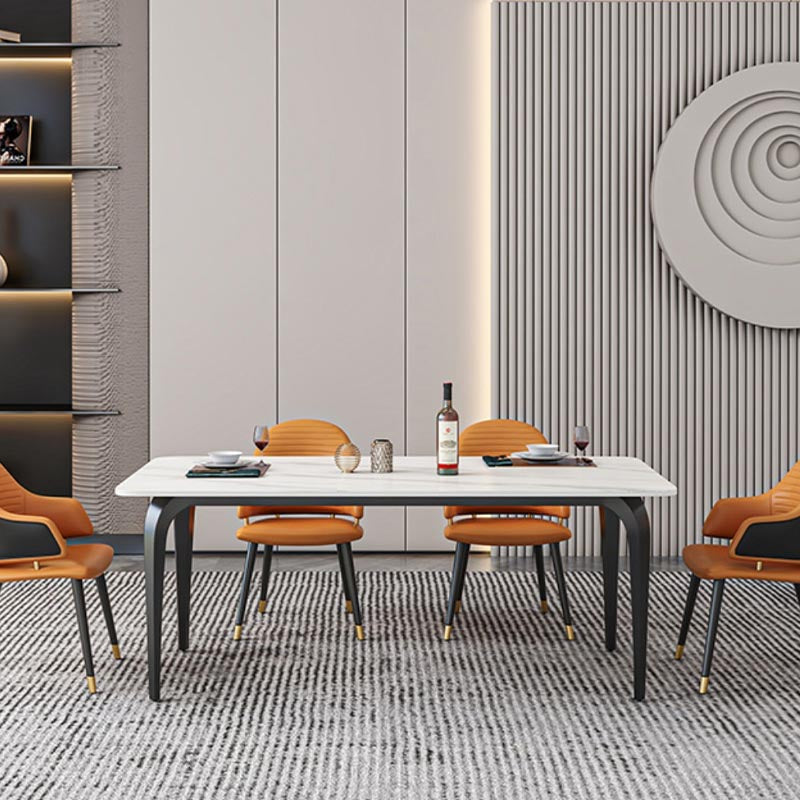 Black Iron 4 Legs Dining Site Table Industrial Stone Top Rectangle Dining Table Clearhalo 'Dining Tables & Seating' 'Dining Tables' 'dining_table' 'furn' 'furn_dining_table' 'Furniture' 'furniture_dining_table' 'Kitchen & Dining Furniture' 5085907