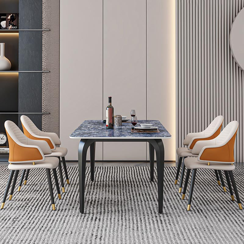 Black Iron 4 Legs Dining Site Table Industrial Stone Top Rectangle Dining Table Clearhalo 'Dining Tables & Seating' 'Dining Tables' 'dining_table' 'furn' 'furn_dining_table' 'Furniture' 'furniture_dining_table' 'Kitchen & Dining Furniture' 5085910