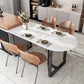 Modern White Stone Top Dinette Table Black Base Dining Table for Living Room Free Form 55.1"L x 31.5"W x 29.5"H Without Chairs Clearhalo 'Dining Tables & Seating' 'Dining Tables' 'dining_table' 'furn' 'furn_dining_table' 'Furniture' 'furniture_dining_table' 'Kitchen & Dining Furniture' 5085916