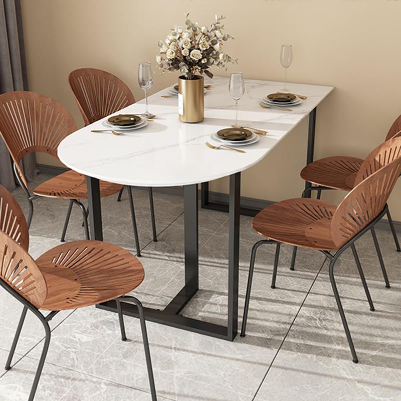 Modern White Stone Top Dinette Table Black Base Dining Table for Living Room Free Form 51.2"L x 27.6"W x 29.5"H Without Chairs Clearhalo 'Dining Tables & Seating' 'Dining Tables' 'dining_table' 'furn' 'furn_dining_table' 'Furniture' 'furniture_dining_table' 'Kitchen & Dining Furniture' 5085918