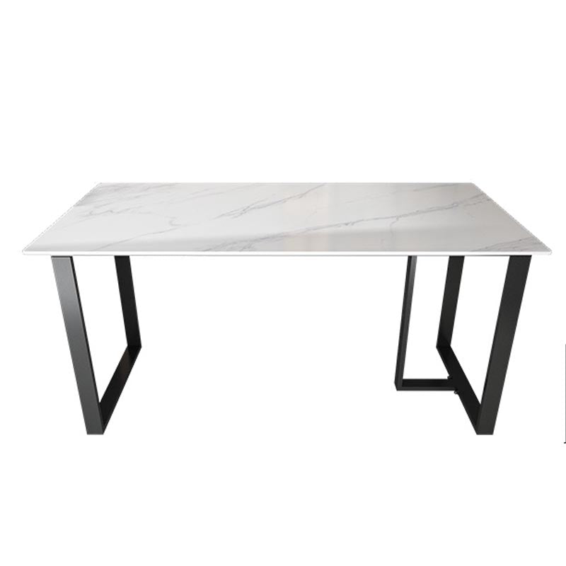Modern White Stone Top Dinette Table Black Base Dining Table for Living Room Rectangle Without Chairs Clearhalo 'Dining Tables & Seating' 'Dining Tables' 'dining_table' 'furn' 'furn_dining_table' 'Furniture' 'furniture_dining_table' 'Kitchen & Dining Furniture' 5085920