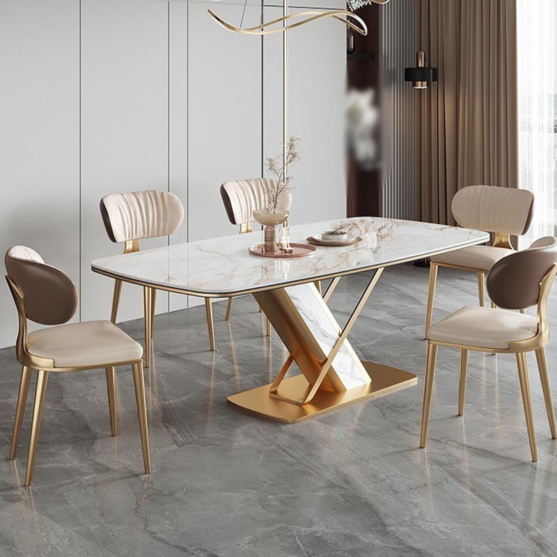 Traditional Luxury Stone Dining Table Gold Pedestal Casual Dining Table Gold Without Chairs Clearhalo 'Dining Tables & Seating' 'Dining Tables' 'dining_table' 'furn' 'furn_dining_table' 'Furniture' 'furniture_dining_table' 'Kitchen & Dining Furniture' 5085934